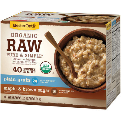 BetterOats® Organic Raw Pure & Simple® Plain Grain and Maple & Brown Sugar Instant Multigrain Hot Cereal 58.7 oz. Box
