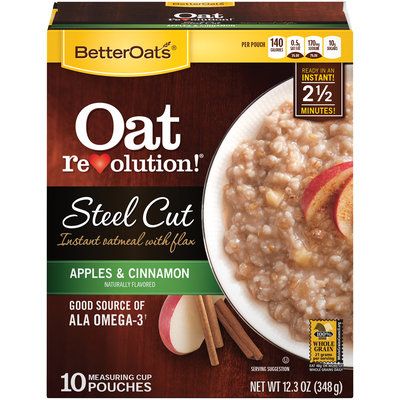 BetterOats® Oat Revolution!® Steel Cut Apples & Cinnamon Instant Oatmeal with Flax 10 ct Box
