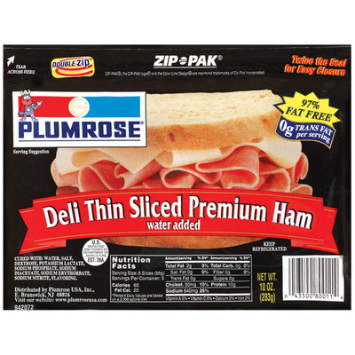 Plumrose Deli Premium 97% Fat Free Thin Sliced Ham 10 Oz Zip Pak