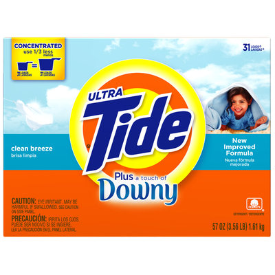Tide Ultra Plus Touch of Downy Clean Breeze Scent Powder Laundry Detergent 57 oz. Box