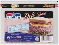 Plumrose Premium Sliced Lower Sodium Ham 12 Oz Zip Pak