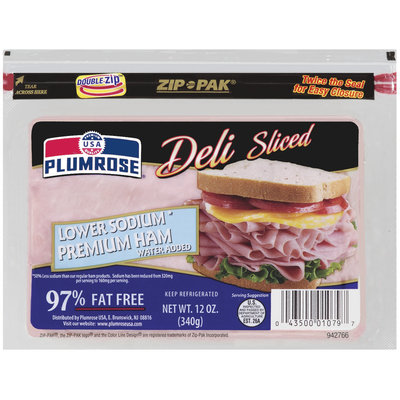 Plumrose Premium Sliced Lower Sodium Ham 12 Oz Zip Pak