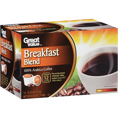 Great Value™ Breakfast Blend Light 100% Arabica Coffee 4.02 oz. Box