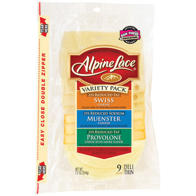 Alpine Lace® Variety Pack Swiss/Muenster/Provolone 9 Slices Deli Cheese 7.2 Oz Shingle Pack