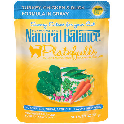 Dick Van Patten's Natural Balance® Platefulls™ Turkey, Chicken & Duck in Gravy Ultra Premium Wet Cat Food 3 oz. Pouch