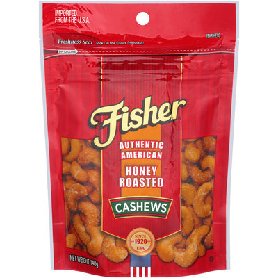 Fisher® Authentic American Honey Roasted Cashews 140g Bag
