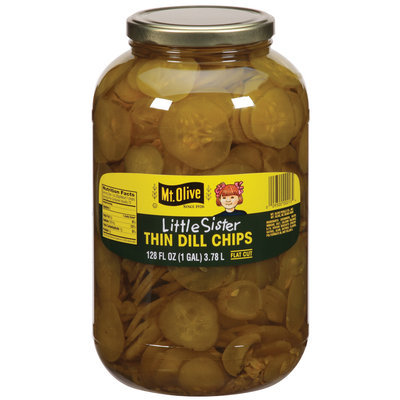 Little Sister Thin Dill Chips Flat Cut Pickles 128 Oz Plastic Jar