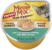 Meow Mix Pate Toppers with Real Whitefish Topped with Flakes of Tuna Wet Cat Food, 2.75-Ounce Cup