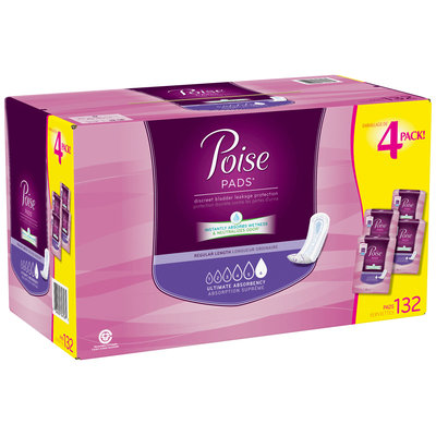 Poise® Pads* Ultimate Absorbency Regular Length Incontinence Pads 132 ct Box