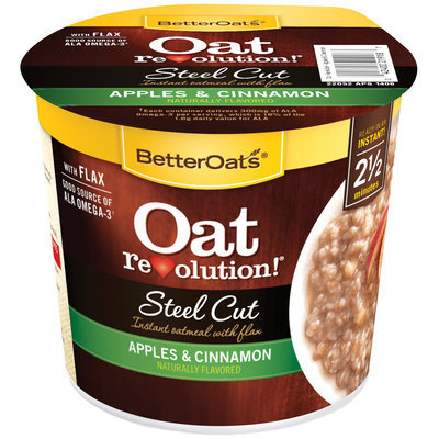 BetterOats® Oat Revolution!® Steel Cut Apples & Cinnamon Instant Oatmeal with Flax 1.95 oz. Cup