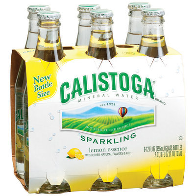 Calistoga Sparkling Mineral Water Lemon Essence 6-12 fl. oz. Glass Bottles
