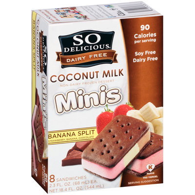So Delicious Dairy Free Coconut Milk Minis Banana Split Non-Dairy Frozen Dessert 8-2.3 fl. oz. Sandwiches