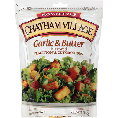 Chatham Village® Garlic & Butter Flavored Traditional Cut Croutons 5 oz. Bag