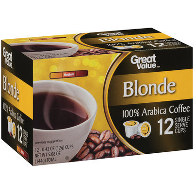 Great Value™ Blonde Medium 100% Arabica Coffee 12-0.42 oz. Cups