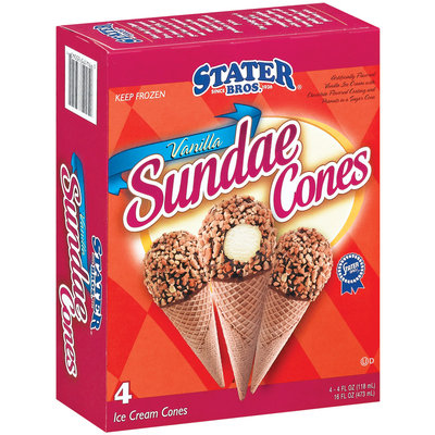 Stater Bros. Vanilla Sundae Cones Ice Cream 4 Ct Box