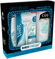 Happily Ever After Sensitive Skin Special Pack - Gillette Venus Embrace Sensitive Razor Handle and One Razor Blade Refill + Satin Care Ultra Sensitive Shave Gel 2.5oz + Olay Sensitive Body Wash 23.6oz, 1 Kit