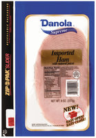 Danola Supreme W/Natural Juices Sliced Ham Imported 8 Oz Zip Pak