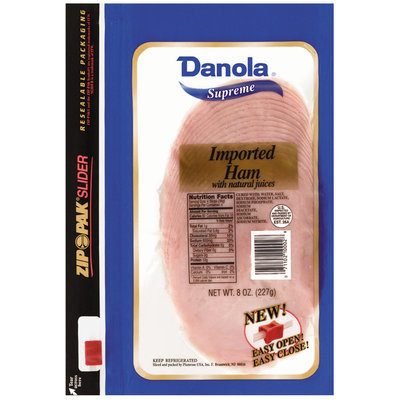 Danola Supreme W/Natural Juices Sliced Ham Imported 8 Oz Zip Pak