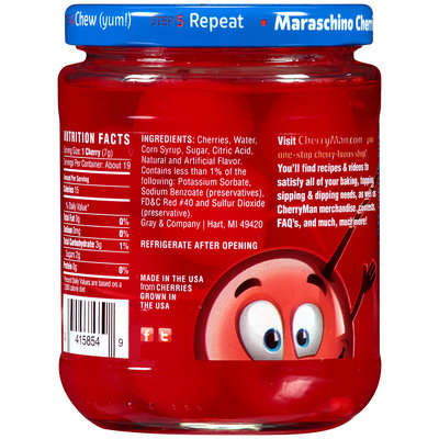 CherryMan® Jumbo with Stems Maraschino Cherries 12 oz. Jar