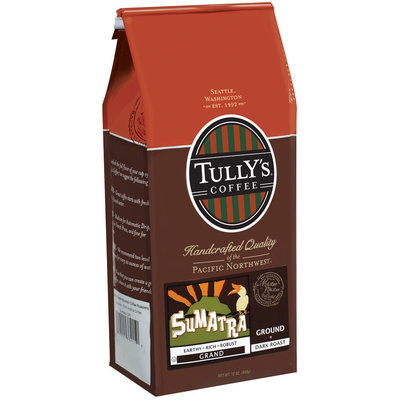 Tully's Coffee Grand Ground Dark Roast Sumatra 12 Oz Stand Up Bag