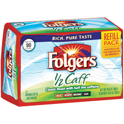 Folgers 1/2 Caff Medium Refill Pack Ground Coffee 10.8 Oz Brick