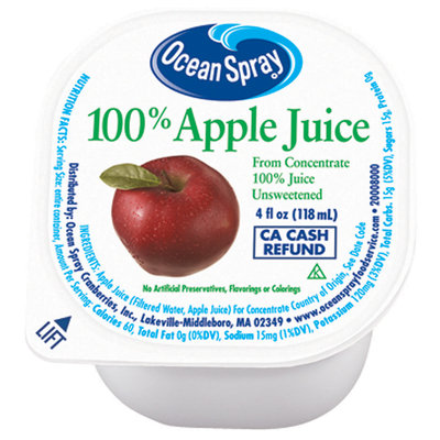 Ocean Spray 100% Apple Juice 4 Oz Cup