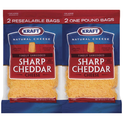 Kraft Natural Cheese Cheddar Sharp Finely Shredded 16 Oz Shredded Cheese 2 Ct Pack