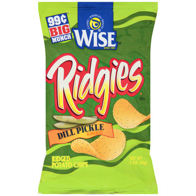 Wise® Ridgies® Dill Pickle Flavored Ridged Potato Chips 2 oz. Bag