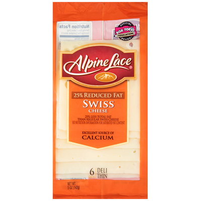 Alpine Lace® 25% Reduced Fat Deli Thin Swiss Cheese 5 oz. Pack