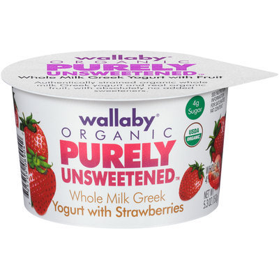 Wallaby® Organic Purely Unsweetened™ Whole Milk Greek Yogurt with Strawberries 5.3 oz. Cup