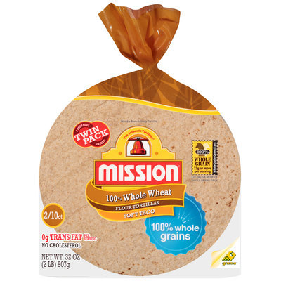 Mission® 100% Whole Wheat Soft Taco Flour Tortillas 2-10 ct Bags
