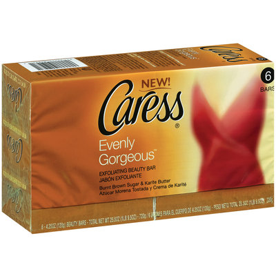 Caress Evenly Gorgeous Exfoliating Burnt Brown Sugar & Karite Butter 4.25 Oz Beauty Bar 6 Ct Pack