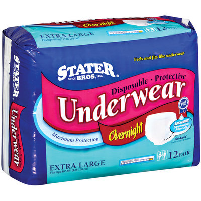 Stater Bros. Overnight Maximum Protection Extra Large Disposable Underwear 12 Ct Package
