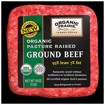 ORGANIC PRAIRIE 93/7 Pasture Raised Fresh Ground Beef 1 LB PACKAGE