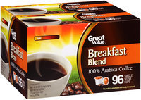 Great Value™ Breakfast Blend Light 100% Arabica Coffee Single Serve Cups 96–0.33 oz. Box
