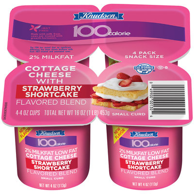 Knudsen 100 Calorie Strawberry Shortcake Small Curd 2% Milkfat Lowfat 4 Oz Cottage Cheese 4 Ct Cups