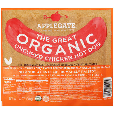 Applegate® The Great Organic Uncured Chicken Hot Dog 12 oz. Pack