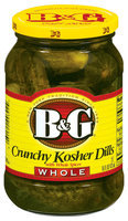 B&G Crunchy Kosher Dills Whole Pickles 16 Oz Jar