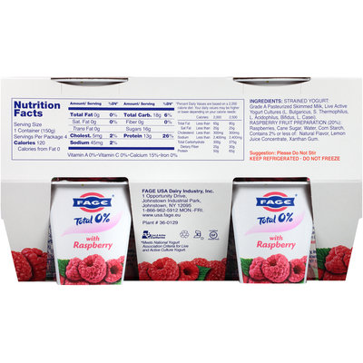 Fage® Total 0% Nonfat Greek Strained Yogurt with Raspberry 4-5.3 oz. Cups