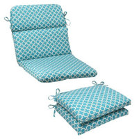 Pillow Perfect Outdoor Rounded Chair Cushion - Teal/White Geometric