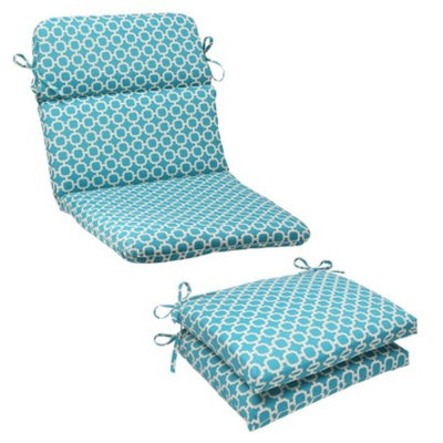 Pillow Perfect Outdoor Rounded Chair Cushion - Teal/White Geometric