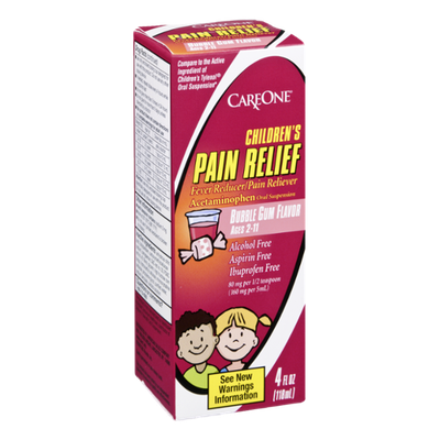 CareOne Children's Pain Relief Bubble Gum Flavor Ages 2-11 Oral Suspension Fever Reducer/Pain Reliever