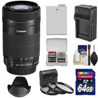 Canon EF-S 55-250mm f/4.0-5.6 IS STM Zoom Lens with 64GB Card + LP-E8 Battery + Charger + 3 UV/CPL/ND8 Filters + Tripod + Kit for Rebel T3i, T4i & T5i Cameras