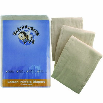 Swaddlebees Blueberry Cotton 6 Piece Prefold Diapers, Unbleached, Newborn