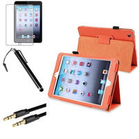 Insten iPad Mini 3/2/1 Case, by INSTEN Orange Leather Case Stand Cover+AG Protector+Cable for iPad Mini 3 2 1