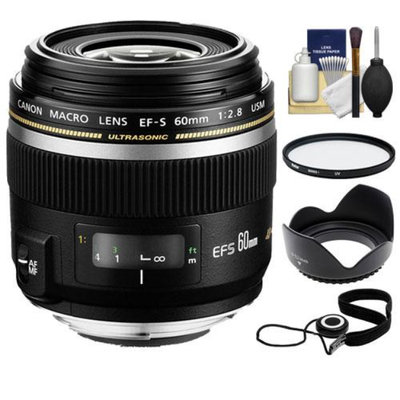 Canon EF-S 60mm f/2.8 Macro USM Lens + UV Filter + Hood + Accessory Kit for EOS 6D, 70D, 5D Mark II III, Rebel T3, T3i, T4i, T5, T5i, SL1 DSLR Cameras