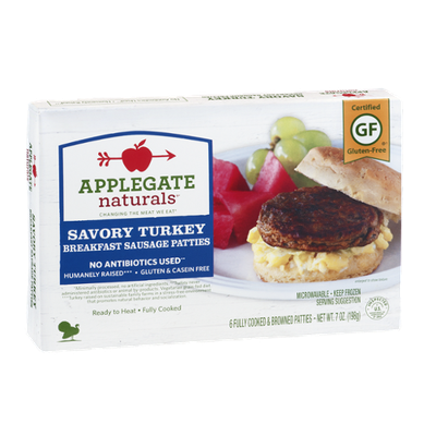 Applegate Naturals Breakfast Sausage Patties Savory Turkey - 6 CT