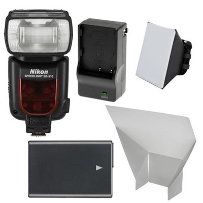 Nikon SB-910 AF Speedlight Flash with EN-EL14 Battery & Charger + Soft Box + Reflector for D3100, D3200, D3300, D5100, D5200, D5300 Digital SLR Camera