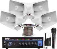 Pyle KTHSP330 120W PA Amplifier System with 4 Horn Speakers/ Wireless Microphone/ Speaker Wire