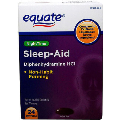Equate Alcohol Free Night Time Sleep Aid Softgels, 24 count